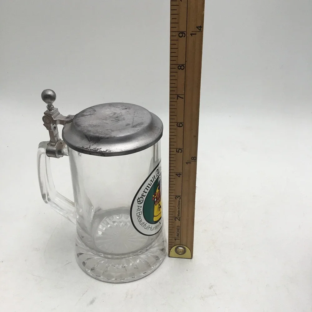 German Alps Festival Hunter Mountain NY Glass Beer Stein with Pewter Lid